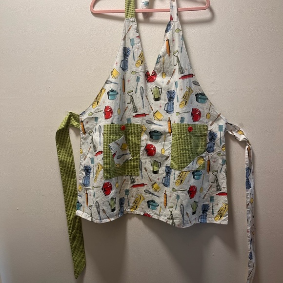 Accessories - Kitchen Reversible Tie Up Kitchen  Apron, Green Checkered Print and Retro Print